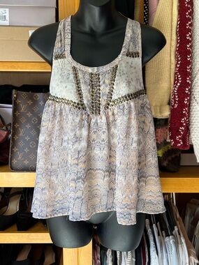ECOTE NWOT Beaded Sleeveless Printed Tank Top - Neutral